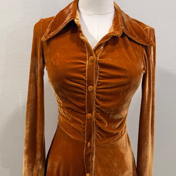 Urban Outfitters Rust Orange Velvet Long Sleve Mini Dress Long Sleeve XS Fall - Picture 3 of 8